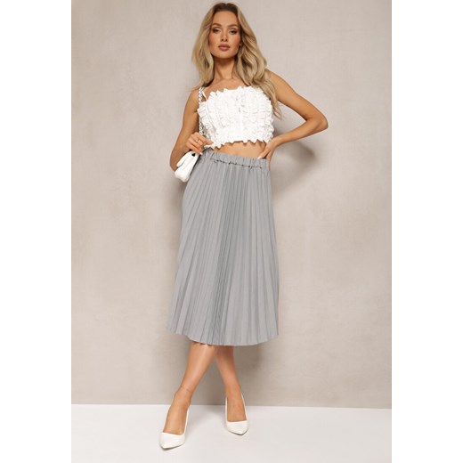Ciemnoszara Spódnica Midi z Plisami High Waist Jasmira ze sklepu renee.pl w kategorii Spódnice - zdjęcie 179892004