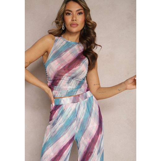 Jasnoniebieski Tank Top z Siateczki w Abstrakcyjny Print Nuerena ze sklepu renee.pl w kategorii Bluzki damskie - zdjęcie 179892454