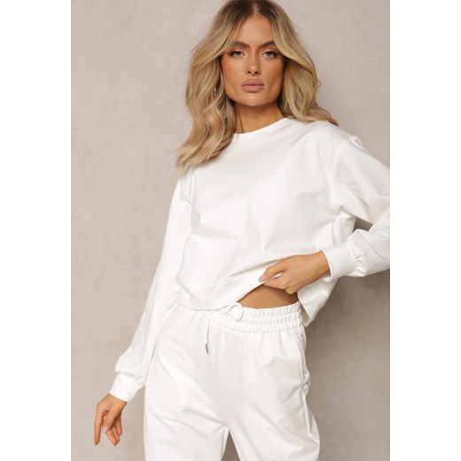 Biała Oversize Bluza z Bawełny o Krótkim Fasonie Sibolla ze sklepu renee.pl w kategorii Bluzy damskie - zdjęcie 179892524