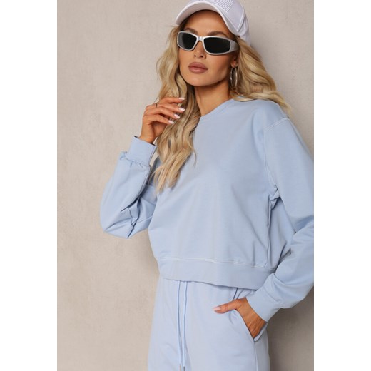 Jasnoniebieska Oversize Bluza z Bawełny o Krótkim Fasonie Sibolla ze sklepu renee.pl w kategorii Bluzy damskie - zdjęcie 179892532