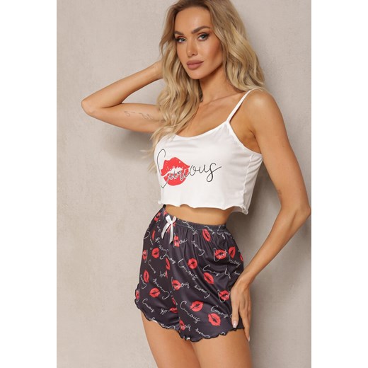 Biało-Czarny Komplet Piżamowy Spodenki High Waist i Krótki Top Urssa ze sklepu renee.pl w kategorii Piżamy damskie - zdjęcie 179893381