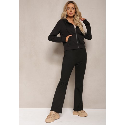 Czarny Komplet Dresowy z Bawełny Spodnie Dzwony i Rozpinana Bluza z Kapturem Auim ze sklepu renee.pl w kategorii Dresy damskie - zdjęcie 179893792