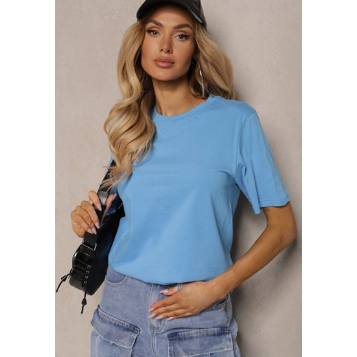 Jasnoniebieska Koszulka T-shirt Bawełniany o Klasycznym Fasonie Wasella ze sklepu renee.pl w kategorii Bluzki damskie - zdjęcie 179893951