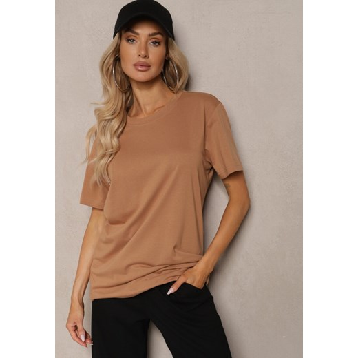 Brązowa Koszulka z Bawełny o Fasonie T-shirt Lormarka Renee 2XL renee.pl wyprzedaż