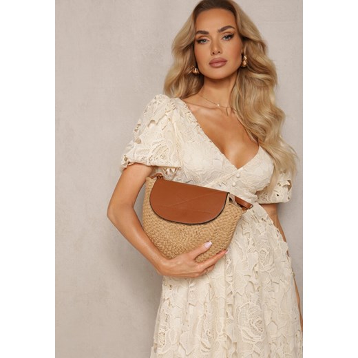 Ciemnobeżowa Mała Torebka Boho na Ramię z Połączenia Plecionki i Ekoskóry Virtha Renee ONE SIZE okazyjna cena renee.pl
