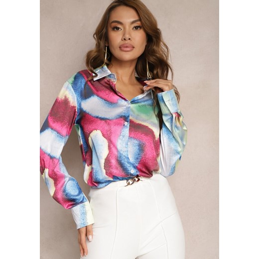 Niebiesko-Różowa Koszula Ozdobiona Kolorowym Wzorem Tie-Dye Vatrie ze sklepu renee.pl w kategorii Koszule damskie - zdjęcie 179895334