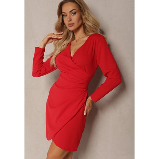 Czerwona Kopertowa Sukienka Drapowana w Talii Ejorunna Renee ONE SIZE wyprzedaż renee.pl
