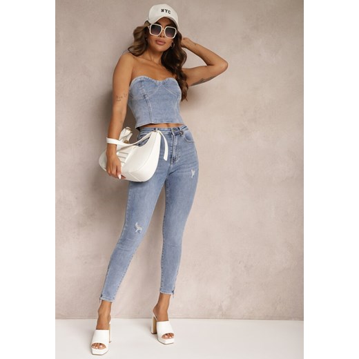 Jasnoniebieskie Jeansy Skinny z Bawełny High Waist Zunemia ze sklepu renee.pl w kategorii Jeansy damskie - zdjęcie 179896231