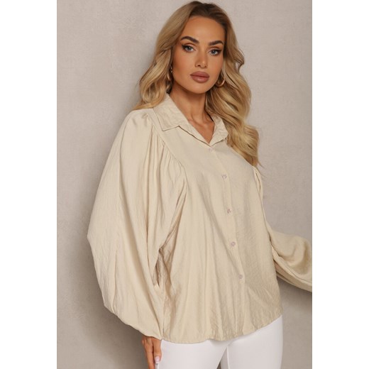 Jasnobeżowa Koszula Nietoperz z Wiskozą Caile Renee ONE SIZE wyprzedaż renee.pl