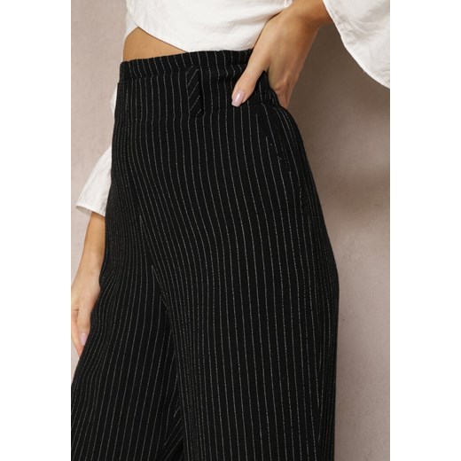 Czarne Spodnie Regular w Prążki High Waist Sallamia Renee XL okazja renee.pl