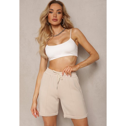Beżowe Casualowe Szorty High Waist z Kieszeniami Wykończone Gumką Shezetta ze sklepu renee.pl w kategorii Szorty - zdjęcie 179897470