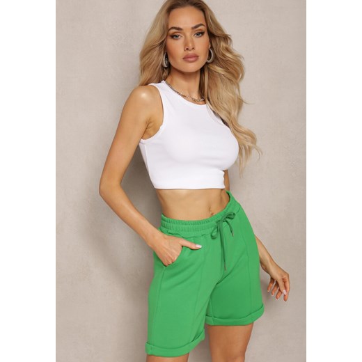 Zielone Casualowe Szorty High Waist z Kieszeniami Wykończone Gumką Shezetta ze sklepu renee.pl w kategorii Szorty - zdjęcie 179897480