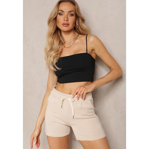Jasnobeżowe Szorty High Waist przed Kolano Saxonia ze sklepu renee.pl w kategorii Szorty - zdjęcie 179897484