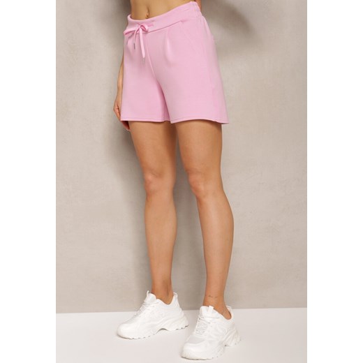 Jasnoróżowe Szorty High Waist przed Kolano Saxonia Renee L okazyjna cena renee.pl