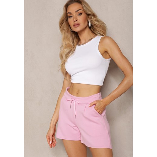 Jasnoróżowe Szorty High Waist przed Kolano Saxonia ze sklepu renee.pl w kategorii Szorty - zdjęcie 179897494
