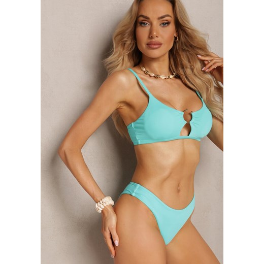 Miętowe Bikini Nieodpinany Biustonosz z Usztywnianymi Miseczkami i Klamerką przy Dekolcie na Regulowanych Ramiączkach Majtki z Elastyczną Gumką w Pasie Kiaramarie ze sklepu renee.pl w kategorii Stroje kąpielowe - zdjęcie 179898743