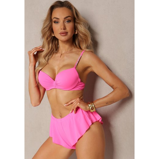 Różowe Bikini Usztywniany Biustonosz z Cyrkoniami i Spodenki Kąpielowe Wykończone Gumką w Pasie Rilamia ze sklepu renee.pl w kategorii Stroje kąpielowe - zdjęcie 179899014