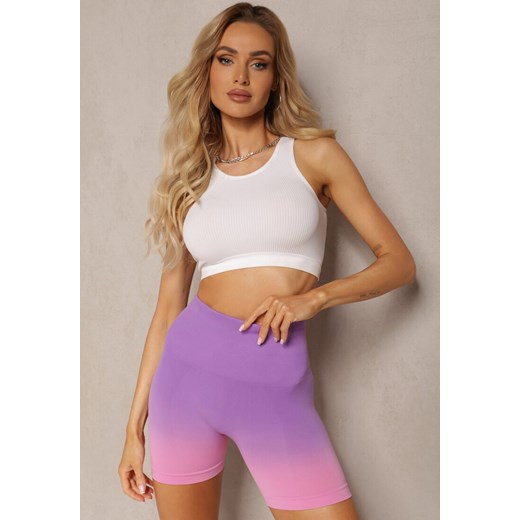 Fioletowe Szorty Sportowe Kolarki High Waist z Gumką w Pasie Pianola ze sklepu renee.pl w kategorii Szorty - zdjęcie 179900093
