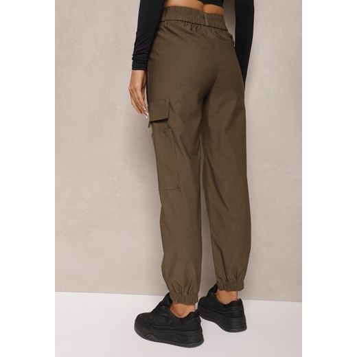 Ciemnozielone Zwężane Spodnie z Gumką w Pasie i Wsuwanymi Kieszeniami Lerana Renee S wyprzedaż renee.pl