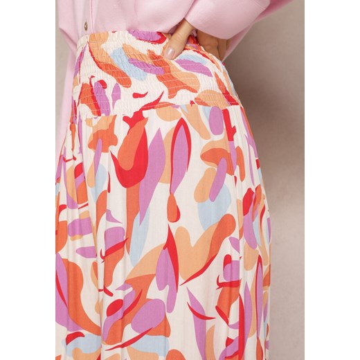 Beżowo-Różowe Spodnie Kuloty z Wiskozy High Waist z Gumką w Pasie Alaqinta Renee L renee.pl okazja