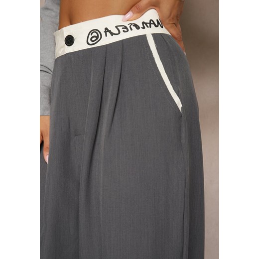 Szare Spodnie Palazzo High Waist z Szerokimi Nogawkami z Zapięciem na Guziki i Renee S promocja renee.pl