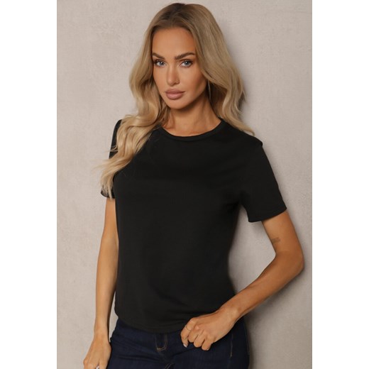 Czarny T-shirt Koszulka z Krótkim Rękawem i Okrągłym Dekoltem Tiarella ze sklepu renee.pl w kategorii Bluzki damskie - zdjęcie 179902351