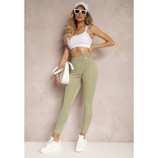 Zielone Legginsy High Waist z Gumką w Pasie Cloen ze sklepu renee.pl w kategorii Spodnie damskie - zdjęcie 179903063
