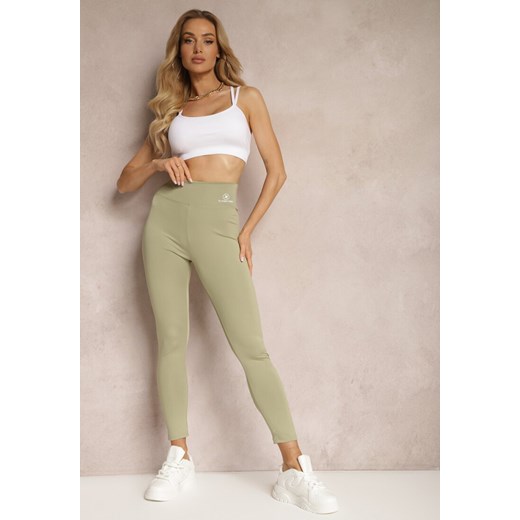 Zielone Legginsy High Waist z Gumką w Pasie Cloen ze sklepu renee.pl w kategorii Spodnie damskie - zdjęcie 179903064