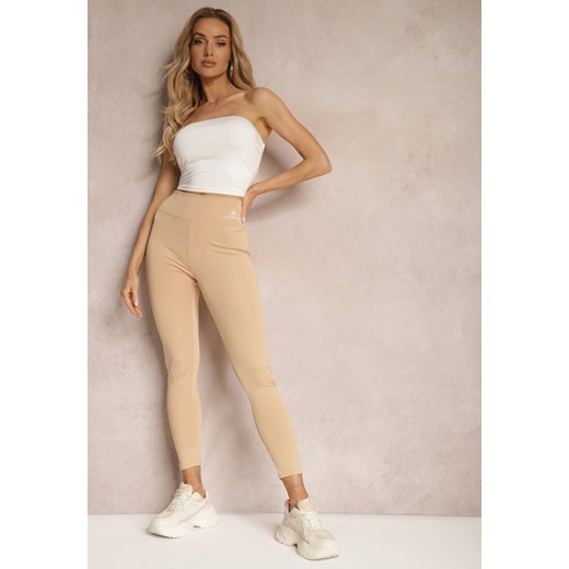 Beżowe Legginsy High Waist z Gumką w Pasie Cloen ze sklepu renee.pl w kategorii Spodnie damskie - zdjęcie 179903074