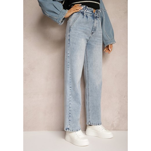 Niebieskie Jeansy Spodnie High Waist z Szerokimi Nogawkami Sancilla Renee M wyprzedaż renee.pl