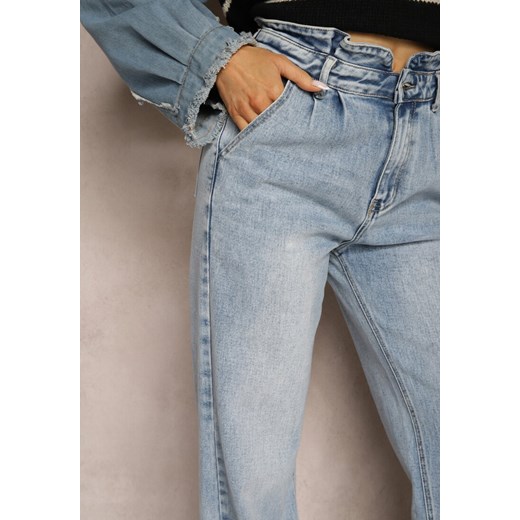 Niebieskie Jeansy Spodnie High Waist z Szerokimi Nogawkami Sancilla Renee S renee.pl okazyjna cena