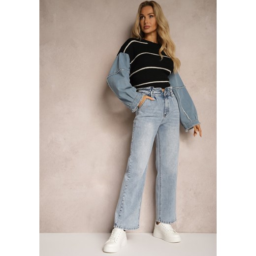 Niebieskie Jeansy Spodnie High Waist z Szerokimi Nogawkami Sancilla Renee XS okazyjna cena renee.pl