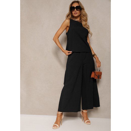 Czarny Komplet z Bawełny Spodnie Culottes i Luźny Top Tinelia Renee S promocja renee.pl