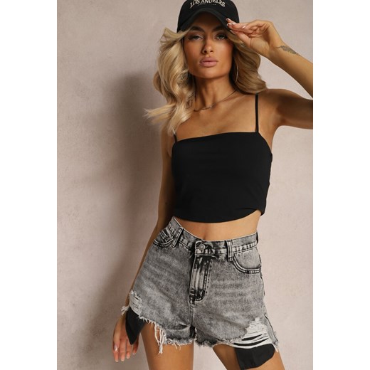 Szare Bawełniane Postrzępione Szorty High Waist z Podszewką Hanesita ze sklepu renee.pl w kategorii Szorty - zdjęcie 179904543