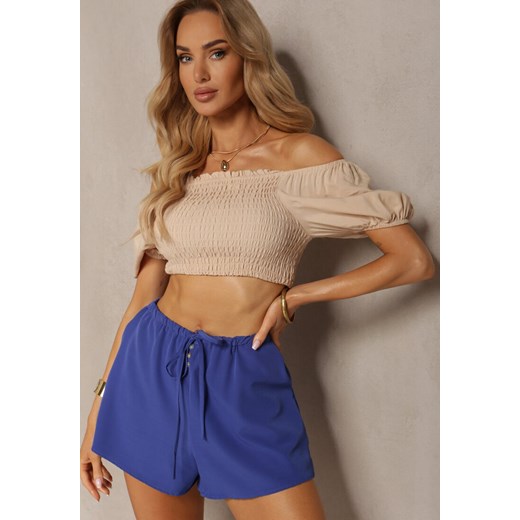 Granatowe Szorty High Waist z Gumką w Talii Virasa ze sklepu renee.pl w kategorii Szorty - zdjęcie 179904733