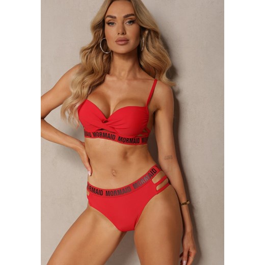Czerwone Bikini z Supełkiem na Biustonoszu z Ozdobnymi Paseczkami i Napisami Bibalia ze sklepu renee.pl w kategorii Stroje kąpielowe - zdjęcie 179905573