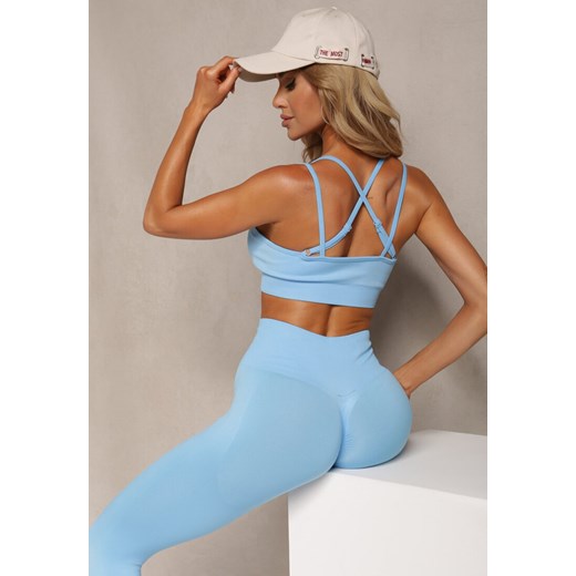 Niebieski Elastyczny Komplet Fitness Usztywniany Biustonosz i Legginsy z Gumką Orbinra ze sklepu renee.pl w kategorii Komplety i garnitury damskie - zdjęcie 179907244
