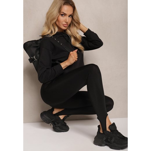 Czarne Casualowe Legginsy High Waist Zakończone Antypoślizgową Gumką Zakładaną na Piętę Elanielle ze sklepu renee.pl w kategorii Spodnie damskie - zdjęcie 179907271