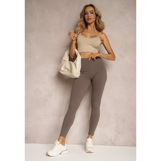 Brązowe Legginsy High Waist z Gumką w Talii Ovolia ze sklepu renee.pl w kategorii Spodnie damskie - zdjęcie 179907281