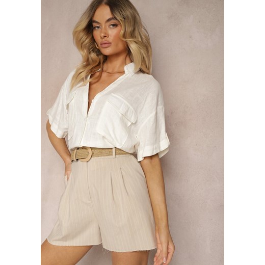 Beżowe Szorty High Waist Zapinane na Zamek Błyskawiczny Tiamarella ze sklepu renee.pl w kategorii Szorty - zdjęcie 179908142