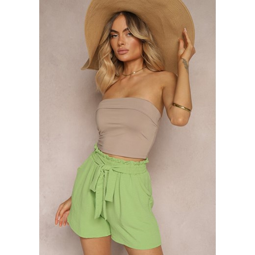 Zielone Szorty High Waist o Luźnym Kroju z Gumką w Talii i Regulowanym Troczkiem Tiamatissa ze sklepu renee.pl w kategorii Szorty - zdjęcie 179908861