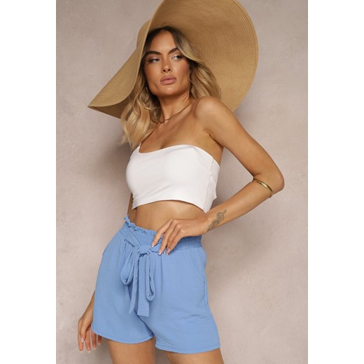 Niebieskie Szorty High Waist o Luźnym Kroju z Gumką w Talii i Regulowanym Troczkiem Tiamatissa ze sklepu renee.pl w kategorii Szorty - zdjęcie 179908871