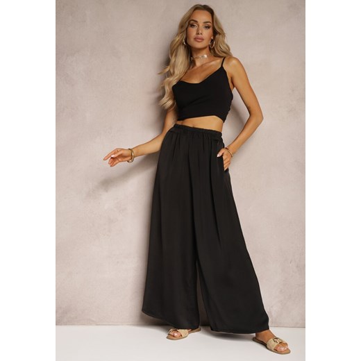 Czarne Wiskozowe Spodnie Szerokie High Waist Rissalene ze sklepu renee.pl w kategorii Spodnie damskie - zdjęcie 179909344