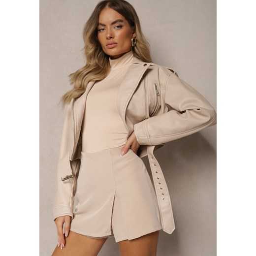 Beżowe Spódnico-Szorty High Waist z Rozcięciem Vikone ze sklepu renee.pl w kategorii Szorty - zdjęcie 179909550