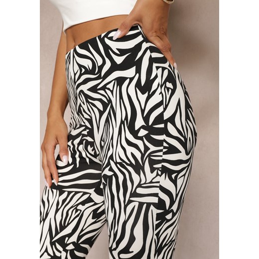 Biało-Czarne Spodnie Dzwony High Waist z Gumką w Pasie we Wzór Zebry Vikollia Renee L promocja renee.pl