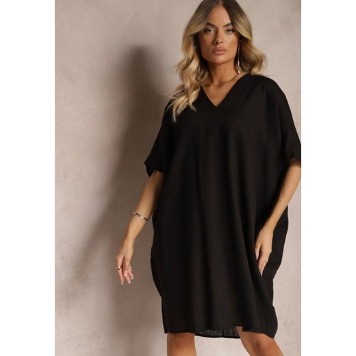 Sukienka czarna Renee prosta mini z długim rękawem 