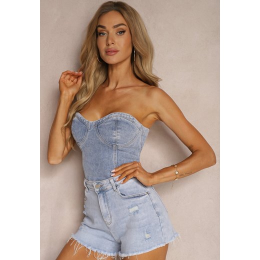 Niebieskie Szorty Jeansowe z Bawełną High Waist z Serduszkiem z Tyłu  Vikiria ze sklepu renee.pl w kategorii Szorty - zdjęcie 179911652