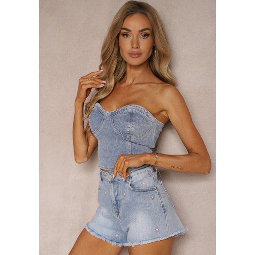 Niebieskie Jeansowe Szorty High Waist Hindia Renee S wyprzedaż renee.pl