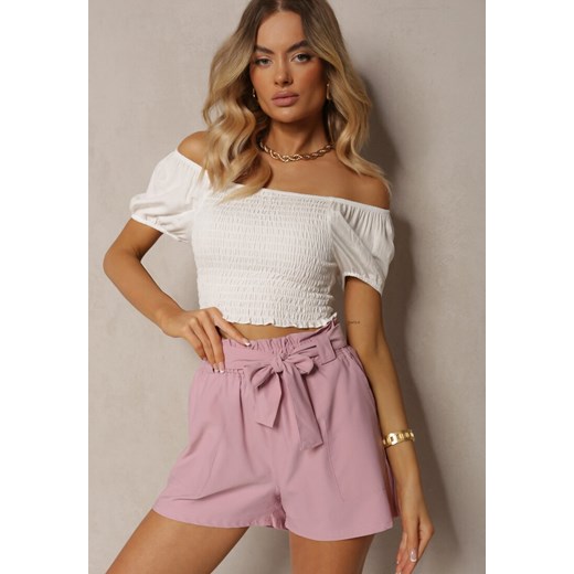 Jasnofioletowe Szorty Bermudy High Waist z Dodatkiem Bawełny Wiązane w Pasie Quisevia ze sklepu renee.pl w kategorii Szorty - zdjęcie 179912173