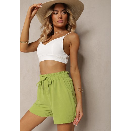 Jasnozielone Casualowe Szorty Bermudy High Waist Wykończone Gumką w Pasie Otanea ze sklepu renee.pl w kategorii Szorty - zdjęcie 179912203